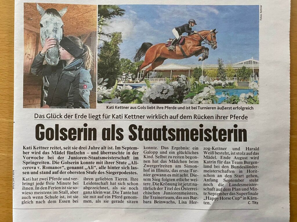 Golserin als Staatsmeisterin - Kronen Zeitung 19.8.2021