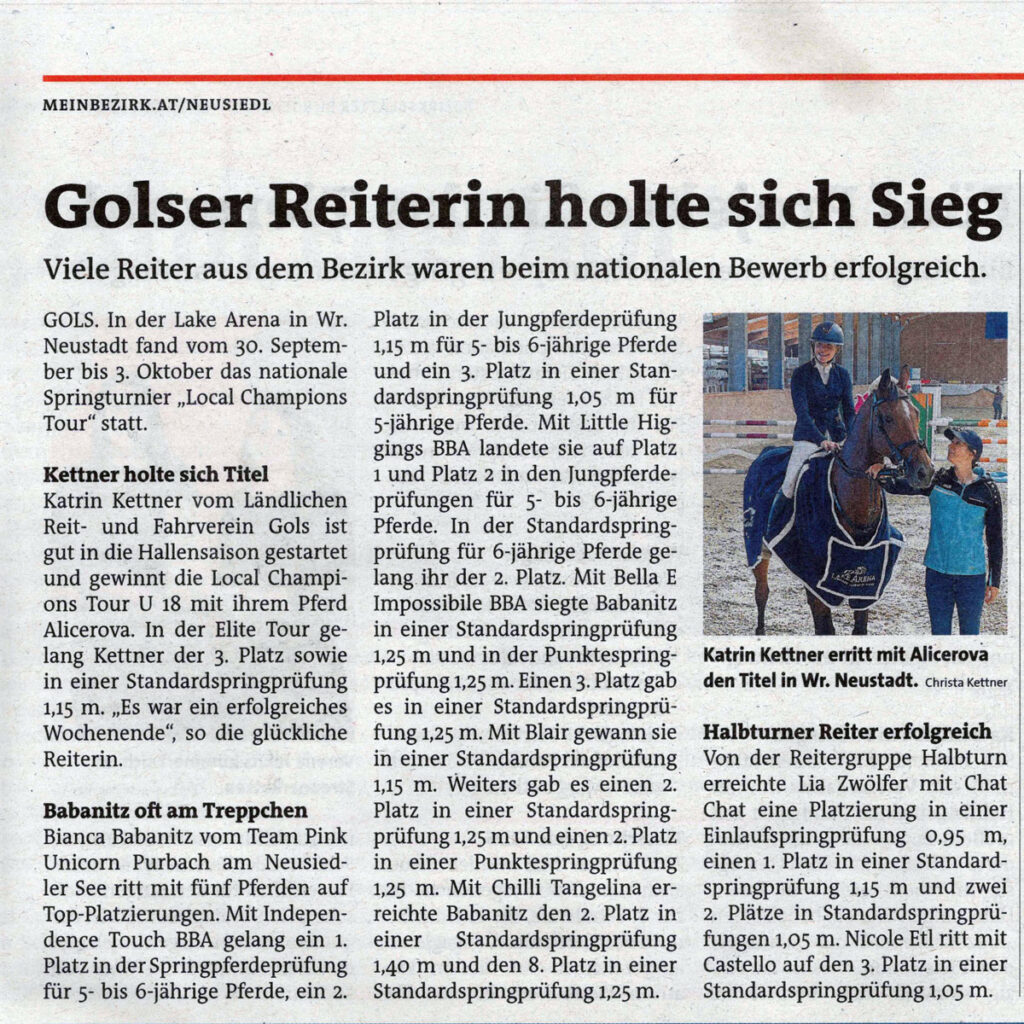 Golser Reiterin Katrin Kettner holt sich Sieg bei Local Champions Tour 2021