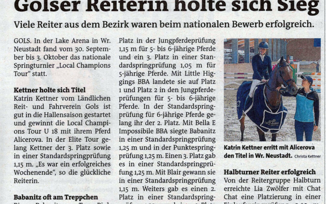 Golser Reiterin holte sich Sieg bei Local Champions Tour