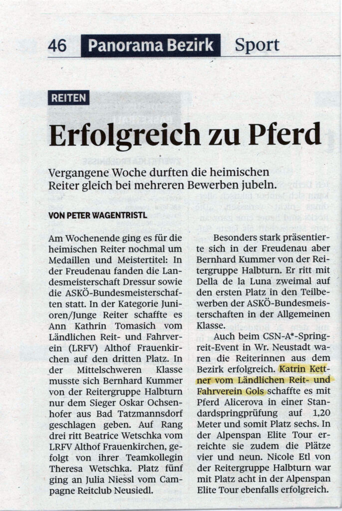 Katrin Kettner ist erfolgreich zu Pferd in Wr. Neustadt 2021