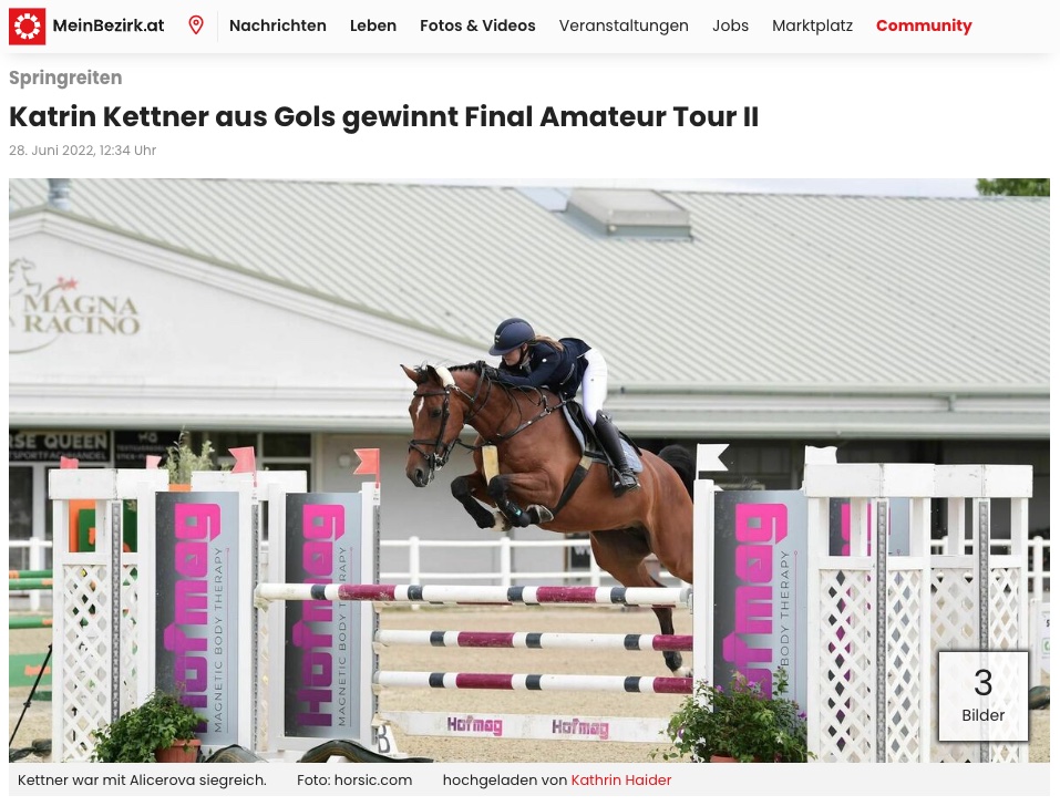 Springreiten: Katrin Kettner aus Gols gewinnt Final Amateur Tour II - MeinBezirk.at Artikel vom 28.6.2022