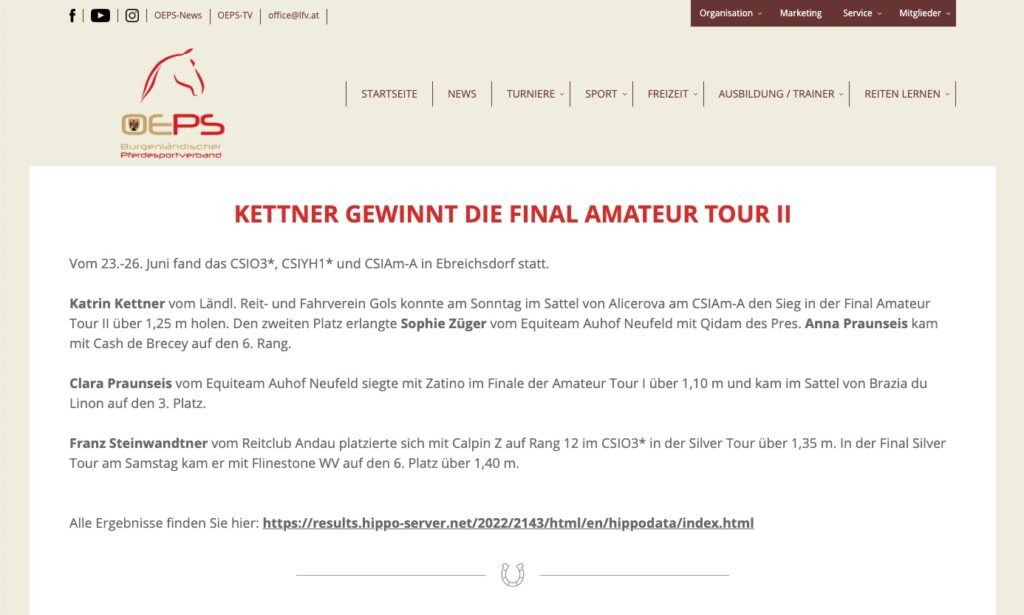 Kettner gewinn die Final Amateur Tour II im Juni 2022 - OEPS Burgenländischer Pferdesportverband