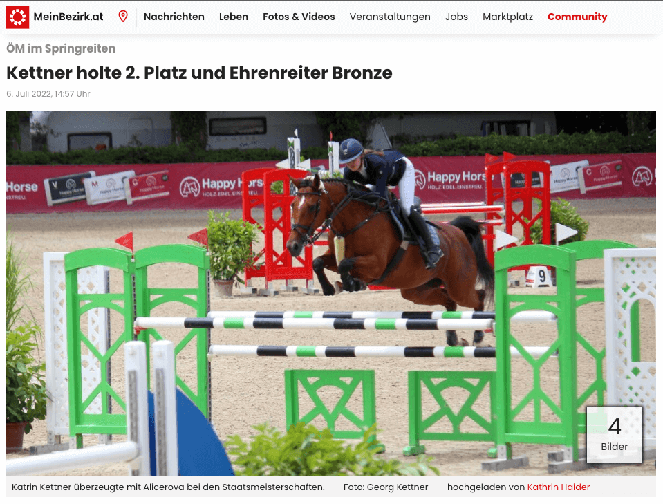 ÖM im Springreiten: Kettner holte 2. Platz – MeinBezirk.at Juli 2022